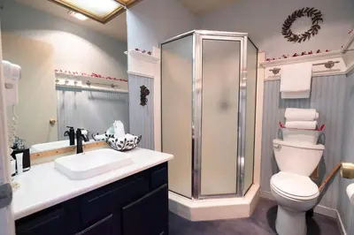 a bathroom with a toilet and a sink and a shower at Rr-edgewater06 in June Lake