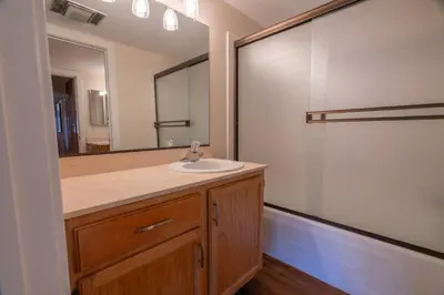 a bathroom with a sink and a mirror at Rr-interlaken 17 in June Lake