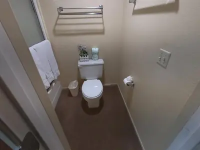 a small bathroom with a toilet and a towel at Rr-edgewater13 in June Lake