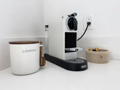 a coffee machine sitting on a counter with a cup at Eagle Rock Nest ～Quiet & Gorgeous Mountain Views in Three Rivers