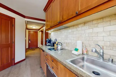 a kitchen with a sink and a counter top at Resort at Everline Resort & Spa #560 in Olympic Valley