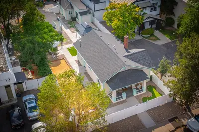 an overhead view of a house with a roof at Urban Haven in Reno: Charming Studio Retreat in Reno