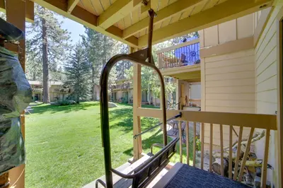 a view from the porch of a house at Mammoth Lakes Vacation Rental 1 Mi to Ski Area! in Mammoth Lakes