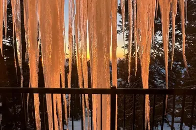 a view of a window with icicles on it at Sunrise Serenity at Tahoe Village in Stateline
