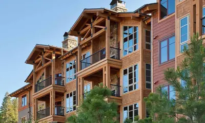 an apartment building with balconies on the side of it at Hyatt Vacation Club at Northstar Lodge in Truckee
