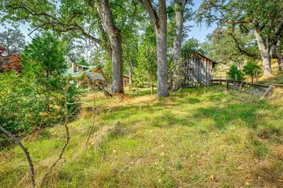 a field of grass with trees and a fence at Countryside Views Family-Friendly Badger Cabin in Badger