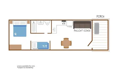 a floor plan of a small house illustration at Jellystone Park Tower Park Resort in Lodi