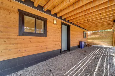 a wooden building with a door and a window at Steps to Beach Family Home with Views in Tahoe City in Tahoe City