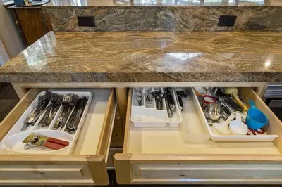 a kitchen with a counter top with two openartments at Getting Away Together home in South Lake Tahoe