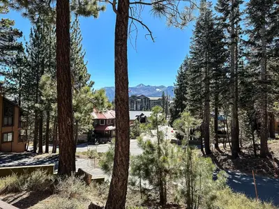 a park with a bench in the middle of trees at Val D'Isere #8 condo in Mammoth Lakes