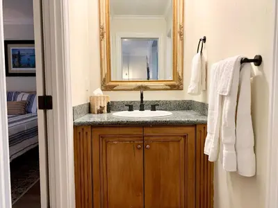 a bathroom with a sink and a mirror at Moose and Maple Lodge in South Lake Tahoe