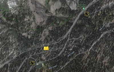 a map with yellow squares on a mountain at Big John at Alpine Meadows by Tahoe Getaways - Mountain Views, Cozy Fireplace, Shuttle to Slopes! in Alpine Meadows