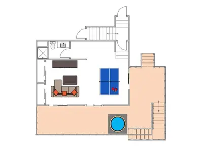 a floor plan of a house at Cottonwood by Tahoe Getaways - 3BR Tahoe Donner with 2 Bonus Rooms, Hot Tub, Fireplace, Ping Pong & HOA Amenities in Truckee