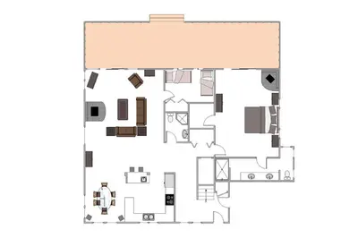 a floor plan of a house at Dogwood Place by Tahoe Getaways - 3BR Pet-Friendly Tahoe Donner Home w Hot Tub, Pool Table, Wood Fireplace & HOA Amenities in Truckee