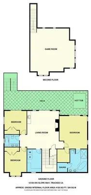 a floor plan of a house at Overlook Lake View Lodge by Tahoe Getaways- Dog Friendly, HOA, Sauna, Hot Tub, Views of Donner Lake in Truckee