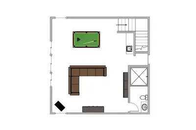 a floor plan of a small house at Woodcrest at Tahoe Donner 3BR with Pool Table - 3000 sq ft in Truckee