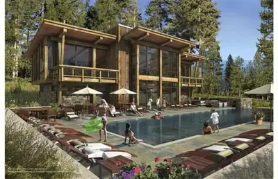 a rendering of a house with a swimming pool at Stellar Ski-in Ski-out Townhouse 8 - Luxury 3 BR w Private Hot Tub and Gym and Pool Access in Truckee