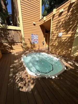 a small swimming pool on a wooden deck at 101 McCloud - Simply Elegant in Incline Village