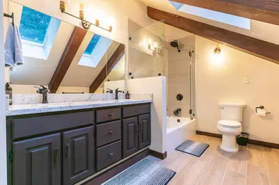 a bathroom with a large sink and a toilet at Lake of the Sky at Dollar Point - Stunning 4BR,4BA w Lake Views, Hot Tub and Pet-friendly in Tahoe City