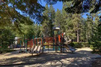 a playground with a slide in a park at Lupine Lodge at Tahoe Park on the West Shore - Hot Tub, Beach Access, Near Ski Resorts! in Tahoe City