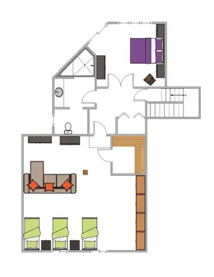a floor plan of a house with furniture at Tahoe Point of View - Amazing Lake Views at this 4BR w Hot Tub, Sauna, Near Skiing in Tahoe City