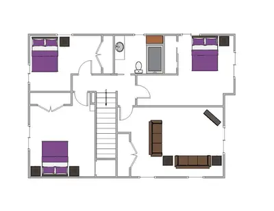 a floor plan of a house at Tahoe Time on North Shore - 4 BR Cabin w Private Hot Tub, Pet Friendly, Walk to Dining in Tahoe Vista