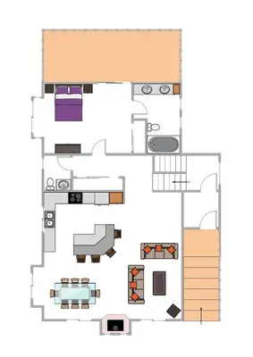 a floor plan of a house with furniture at Tahoma Charm on West Shore - Beautiful Open Concept 3 BR w Private Hot Tub in Tahoma