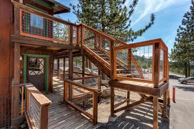 a house being constructed on a wooden deck at Snowflake Chalet in Stateline