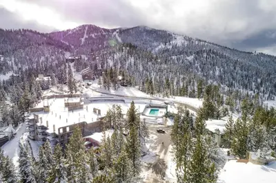 an aerial view of a resort in the snow at Snowflake Chalet in Stateline