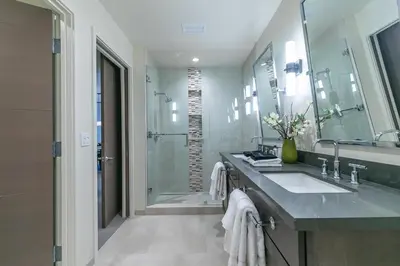 a bathroom with a sink and a glass shower at Crystal Bay Retreat 204 in Crystal Bay
