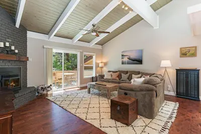 a living room with a couch and a fireplace at The perfect getaway for a small group or families in Incline Village