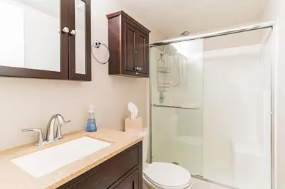 a bathroom with a sink and a shower at The perfect getaway for a small group or families in Incline Village