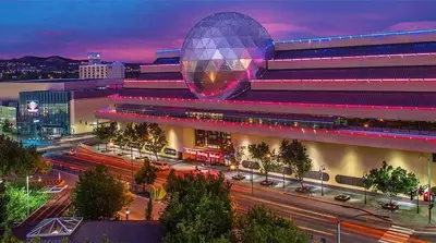 a large building with a large ball on top of it at Vibrant Boho Home 3 Bed Pet Friendly in Reno