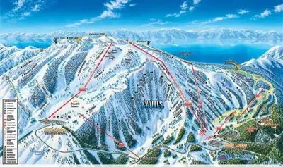 a map of a ski resort on a snowy mountain at Vibrant Boho Home 3 Bed Pet Friendly in Reno