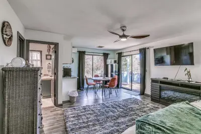 a living room with a bed and a dining room at Cozy Studio with Well-Being Retreat Near Yosemite! in Ahwahnee