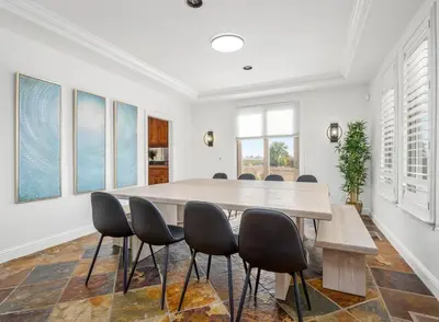 a large dining room with a table and chairs at Luxury 4 Acre Estate - Pickleball, Pool, Hot Tub! in Lockeford