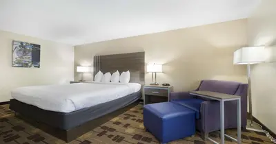 a hotel room with a bed and a chair at Best Western Amador Inn in Jackson