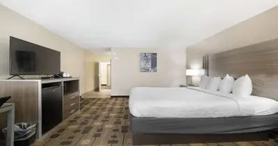 a hotel room with a bed and a flat screen tv at Best Western Amador Inn in Jackson