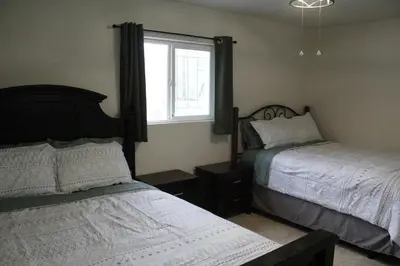 a bedroom with two beds and a window at Hummingbird Hill - Entire Cabin in Dunlap