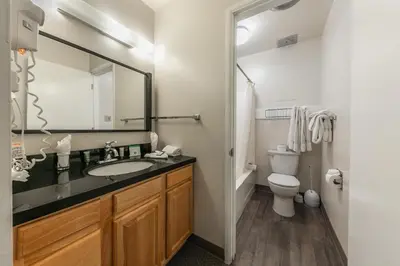 a bathroom with a sink and a toilet at Cozy Studio #226 at Donner Lake Village in Truckee