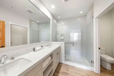 a bathroom with a sink and a shower and a toilet at Two Bedroom #801 in Olympic Valley