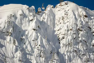 a mountain covered in snow with a ski lift at Palisades Tahoe Lodge Rentals Studio #115 in Olympic Valley