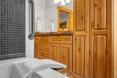 a bathroom with a shower and a bath tub at Family Friendly 3BD-Next to Beach & Ski Resort in Kings Beach
