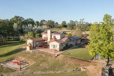 an aerial view of a house at Master Suite Fraser Family Vineyard Stay in Amador in Plymouth