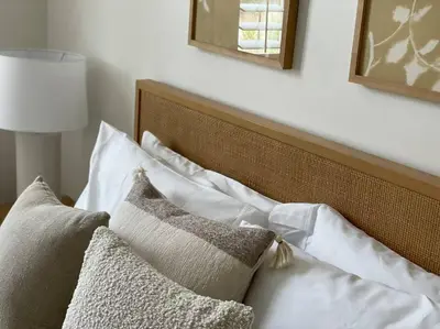 a group of pillows on a bed in a room at Soleil Luna 2 miles from Sequoia Park Entrance in Three Rivers