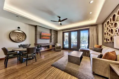 a living room with a couch and a table at Zalanta 220 - Heavenly Wow-Pool View in Stateline