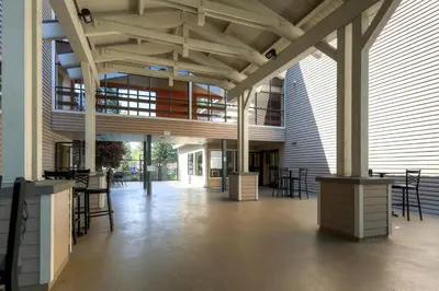 a large room with tables and chairs in a building at Lakeland Village 410 in South Lake Tahoe