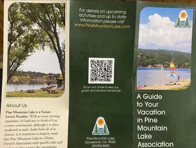 a flyer for a park with a picture of a lake at Scenic view villa near Yosemite in Groveland