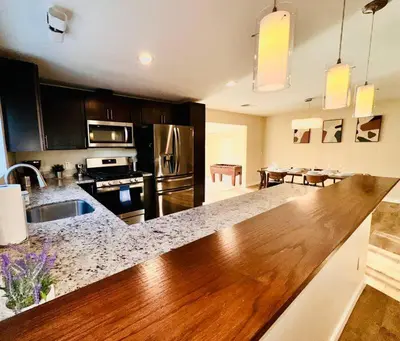 a kitchen with a wooden counter top in a room at Sunrise View in Rocklin