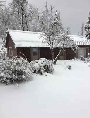 a house covered in snow in front at 1948 Cottage with today's amenities in Bass Lake Annex